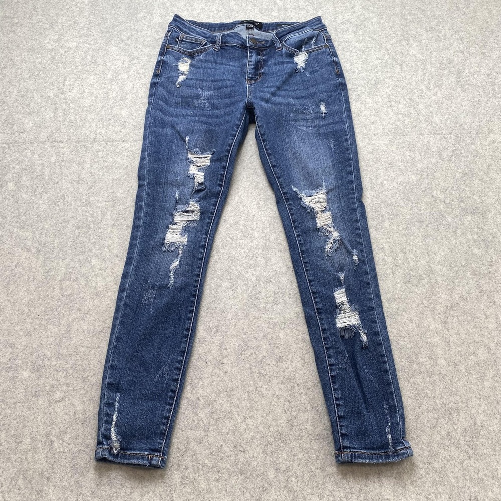 Judy Blue Skinny Fit Jeans Womens 7/28 Blue Distressed Stretch Denim JB88117